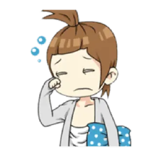 😥 mengantuk, lelah, kartun, wanita, piyama, mata mengantuk whatsapp sticker