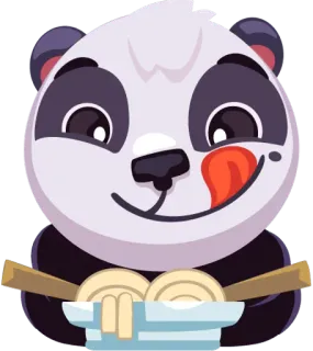 😋 Панда, Еда, Лапша, Милый, Животные, Наклейка telegram sticker