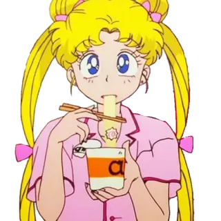 🍜 Sailor Moon อนิเมะ, การ์ตูน, อาหาร, ก๋วยเตี๋ยว, เซเลอร์มูน, คาวาอิ telegram sticker