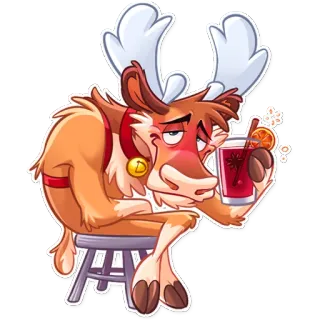 🥴 Rentier, Alkohol, Glühwein, Weihnachten, Cartoon, Trinken, Feiertag telegram sticker