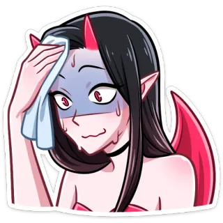 😰 дьявол, аниме, нервный, демон, пот, девушка, мультфильм telegram sticker
