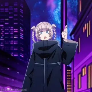 🎆 Anime, Chica, Dibujo animado, Noche, Ciudad, Edificio telegram sticker