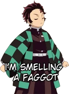😤 Tanjiro Kamado Demon Slayer I'M SMELLING A FAGGOT anime, demon slayer, offensive, slur, tanjiro, character, smelling telegram sticker
