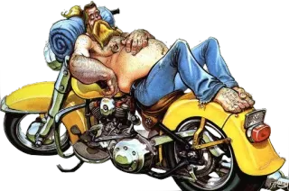 😴 moto, motard, dessin animé, homme, barbe, jaune whatsapp sticker