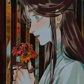 🌟 animé, fleurs, cheveux longs, homme, art whatsapp sticker