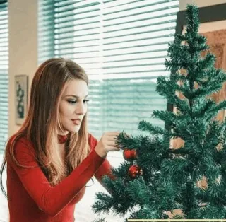 🎄 woman, christmas tree, holiday, ornaments, christmas, decorating telegram sticker