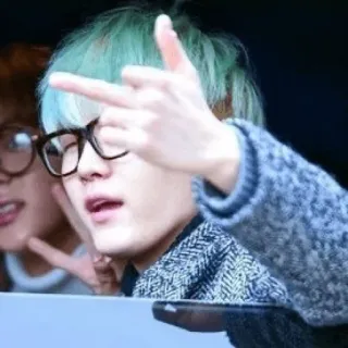 😠 person, middle finger, offensive, gesture, blue hair, glasses telegram sticker