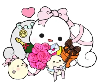 ☁ 귀여운, 카와이, 만화, 스티커, 선물, 축하, 하트, 꽃, 리본 telegram sticker