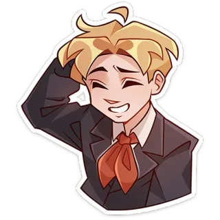 😅 Мультфильм, Аниме, Персонаж, Блондин, Костюм, Галстук, Счастливый telegram sticker