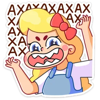 😃 AXAXAXAXAX kartun, marah, frustrasi, gadis, stiker, pirang, pita whatsapp sticker