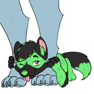 🐾 furry, wolf, anthropomorphic, cute, cartoon, green fur, winking, paw, animal telegram sticker