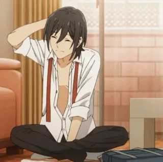 🌚 Anime, Masculino, Personaje, Sentado, Interior telegram sticker