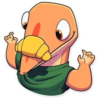 🥐 Cartoon, Vogel, Croissant, Eten, Leuk, Grappig telegram sticker