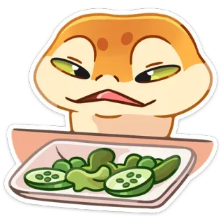 🥒 ящерица, рептилия, салат, огурец, еда, животное, милый telegram sticker