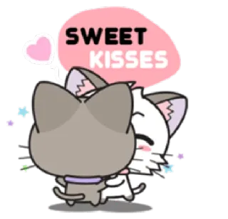 😻 SWEET KISSES gato, beijo, amor, fofo, desenho animado, doce, beijos, coração whatsapp sticker