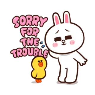 👋 SORRY FOR THE TROUBLE scusa, mi dispiace, cartone animato, problemi, coniglio, anatra whatsapp sticker