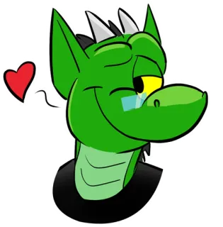 😘 용, 만화, 스티커, 초록색, 하트, 동물 telegram sticker