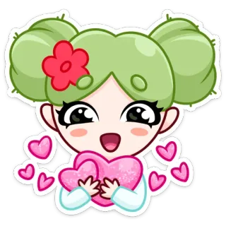 😃 Dessin animé, Kawaii, Fille, Coeurs, Mignon, Amour, Autocollant telegram sticker