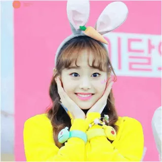 ✖️ 젊은 여성, 초상화, 토끼 귀, 당근, 아이돌, 케이팝, 귀여운 telegram sticker