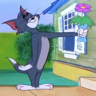 🤗 Tom Cat Tom and Jerry gatto, cartone animato, fiori, carino, divertente, animazione whatsapp sticker