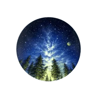 🌙 cielo nocturno, árboles, estrellas, luna, paisaje, naturaleza, paisaje, noche whatsapp sticker