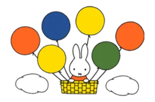 🎈 Miffy มiffy, กระต่าย, กระต่าย, ตะกร้า, เมฆ, ภาพประกอบสำหรับเด็ก, มีสีสัน telegram sticker