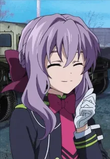 😁 Anime, Militär, Fahrzeug, Lächeln, lila Haare telegram sticker