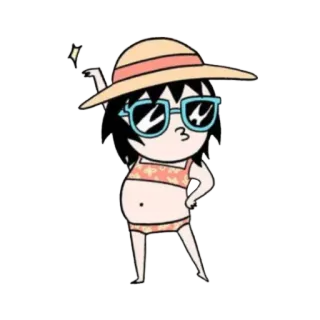 💃 cartoon, anime, beach, summer, swimsuit, hat telegram sticker