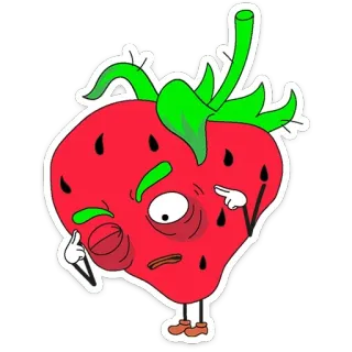 🤔 strawberry, cartoon, exhausted, tired, fruit, character telegram sticker
