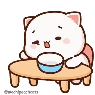 😒 gato, lindo, kawaii, animal, dibujo animado, ilustración, mesa, tazón telegram sticker