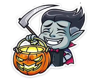 🎃 vampiro, halloween, calabaza, dibujos animados, guadaña, tenebroso, monstruo, personaje telegram sticker