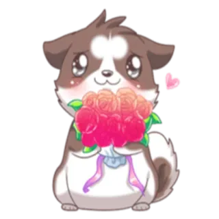 💐 anak anjing, anjing, bunga, imut, kawaii, cinta, hewan whatsapp sticker