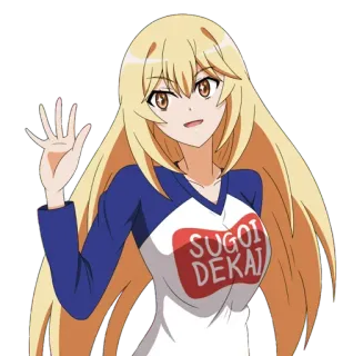 😒 SUGOI DEKAI Anime, Mädchen, Blond, Winken, Charakter, Cartoon, Illustration whatsapp sticker