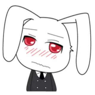 😕 兔子, 兔子, 动漫, 可爱, 卡通, 脸红, 西装 whatsapp sticker