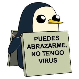 ❤ Gunter Adventure Time PUEDES ABRAZARME, NO TENGO VIRUS pinguin, waffe, adventure time, schild, umarmung, cartoon, virus telegram sticker