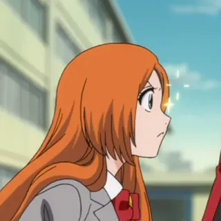 😍 Orihime Inoue Bleach anime, girl, orange hair, school uniform telegram sticker