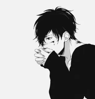 😕 アニメ, マンガ, 少年, 悲しい, メランコリー, イラスト, モノクロ telegram sticker