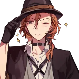 😉 Chuuya Nakahara Bungo Stray Dogs Anime, Chuuya Nakahara, Bungo Stray Dogs, Personnage, Chapeau, Gants telegram sticker