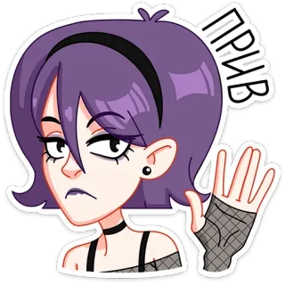 👋 ПРИВ Cartoon, Gruß, Mädchen, Emo, Winken, Russisch telegram sticker