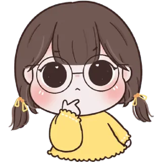 🥨 ragazza, carino, cartone animato, occhiali, pensieroso, maglietta gialla telegram sticker