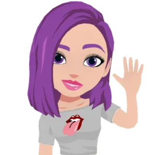 👋 phim hoạt hình, avatar, tóc tím, logo lưỡi, lời chào telegram sticker