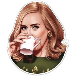 😌 Adele Адель, певица, чай, знаменитость, пьет, поп-звезда, портрет telegram sticker