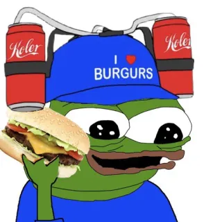 🍔 Pepe the Frog I <3 BURGURS Pepe, Burger, Soda, Meme, Jedzenie, Napój telegram sticker