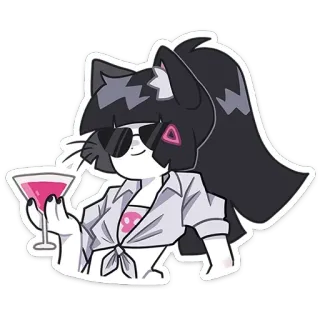 🍸 catgirl, anime, cocktail, sunglasses, kawaii, cute telegram sticker