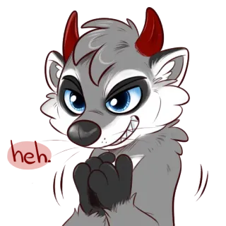 😈 heh. zorro, diablo, dibujos animados, cuernos rojos, sonrisa, animal, sonrisa burlona telegram sticker