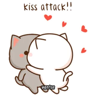 🍥 kiss attack!!
wontae Kuss, Katzen, Liebe, Herz, Süß, Cartoon telegram sticker