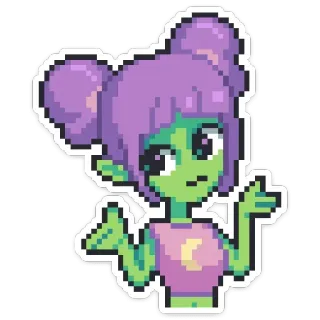 🤷‍♀ Pixelkunst, Alien, Charakter, Mädchen, Niedlich, Lila Haare, Mond whatsapp sticker