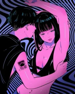 🍭 couple, embrace, anime, illustration, love, romance telegram sticker