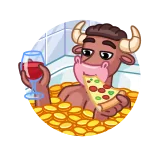 😋 Kreskówka, Byk, Pizza, Monety, Relaks, Jedzenie, Napój telegram sticker