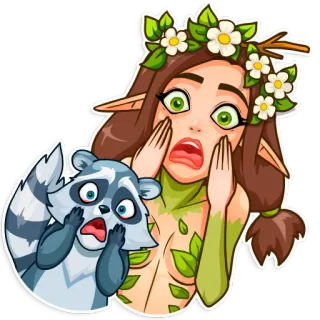 😱 raccoon, elf, scared, worried, forest, shocked telegram sticker